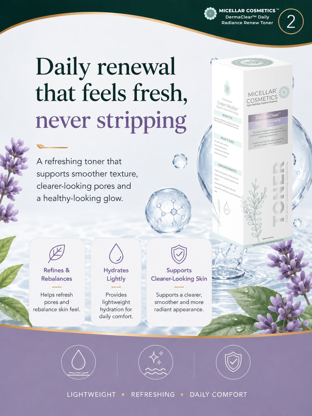 Micellar Cosmetics™ | DermaClear™ Daily Radiance Renew Toner | Micellar Water
