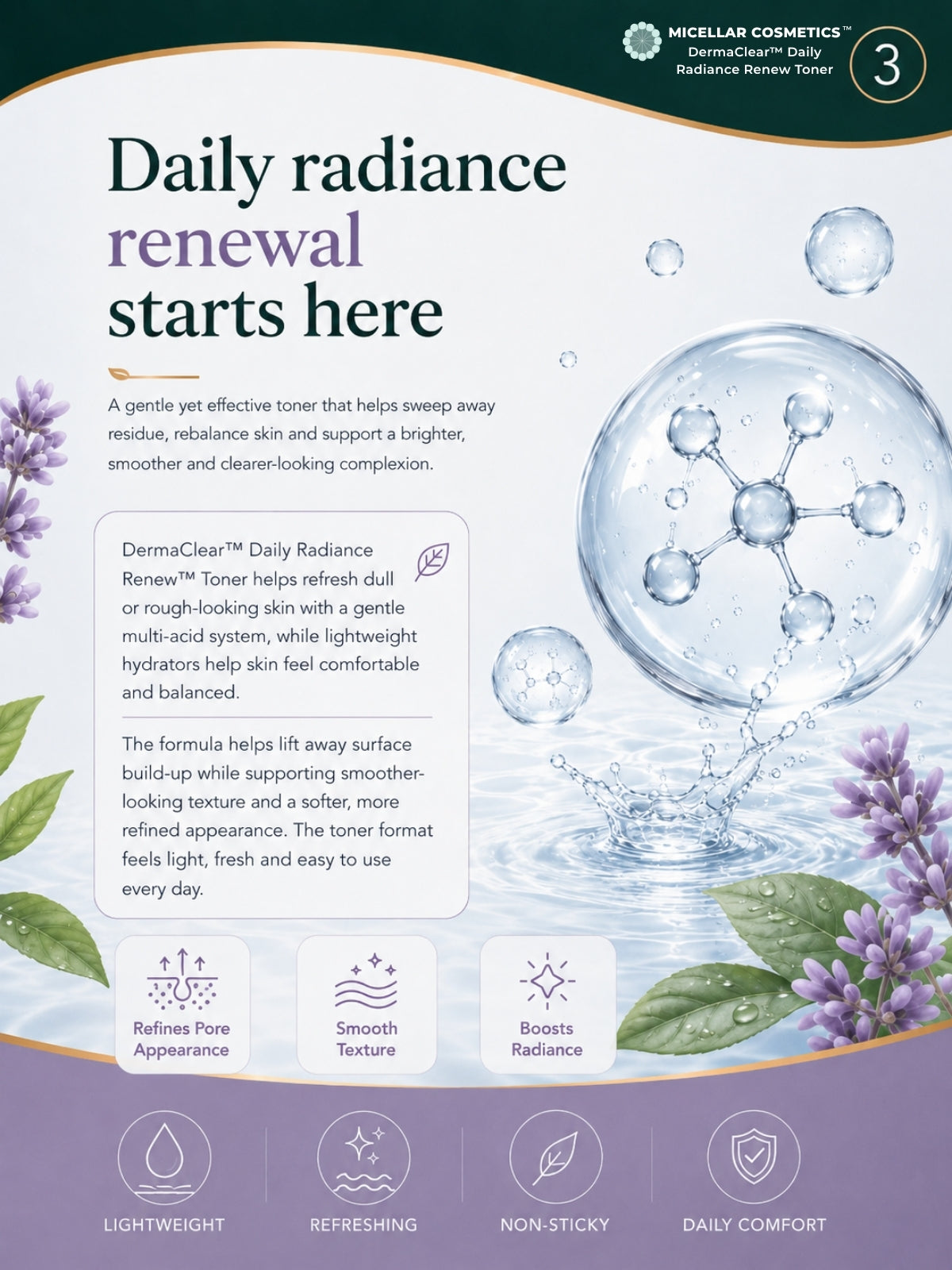Micellar Cosmetics™ | DermaClear™ Daily Radiance Renew Toner | Micellar Water