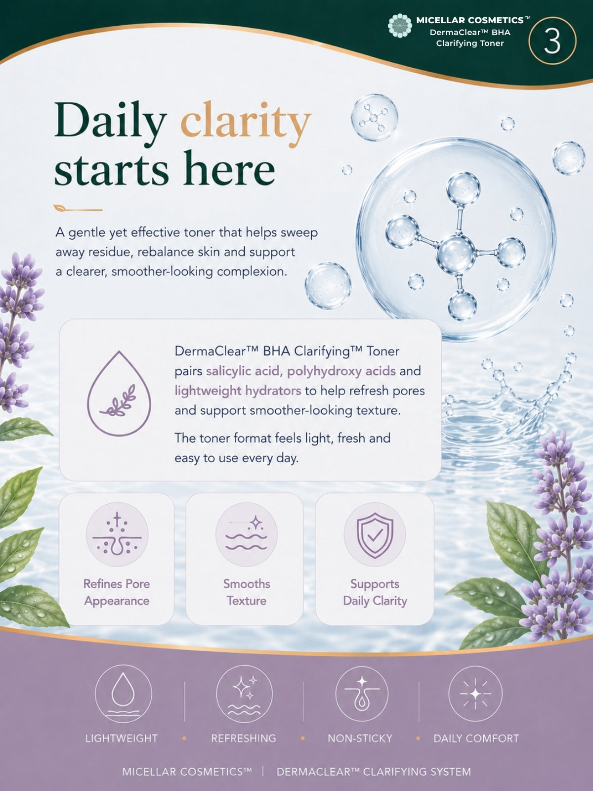 Micellar Cosmetics™ | DermaClear™ BHA Clarifying Toner / Micellar Water