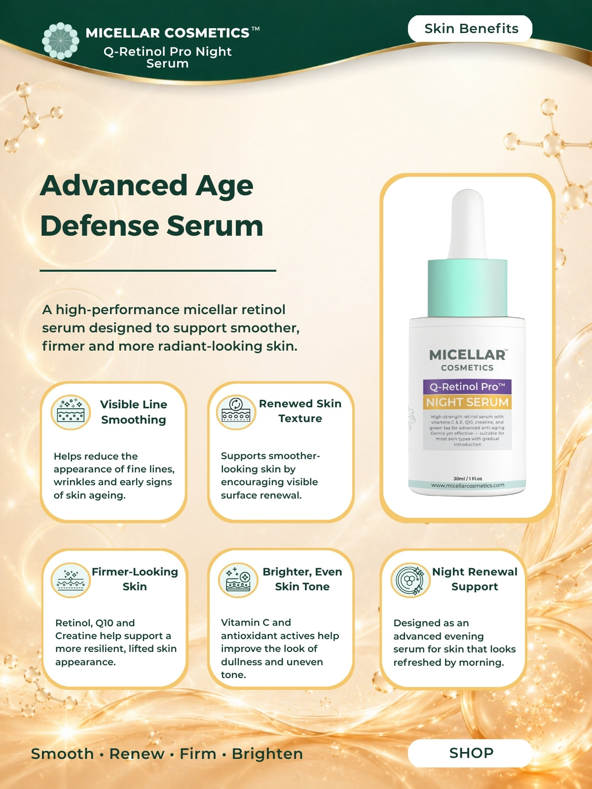 Micellar Cosmetics™ | Q-Retinol Pro™ Serum | Advanced Renewal Serum