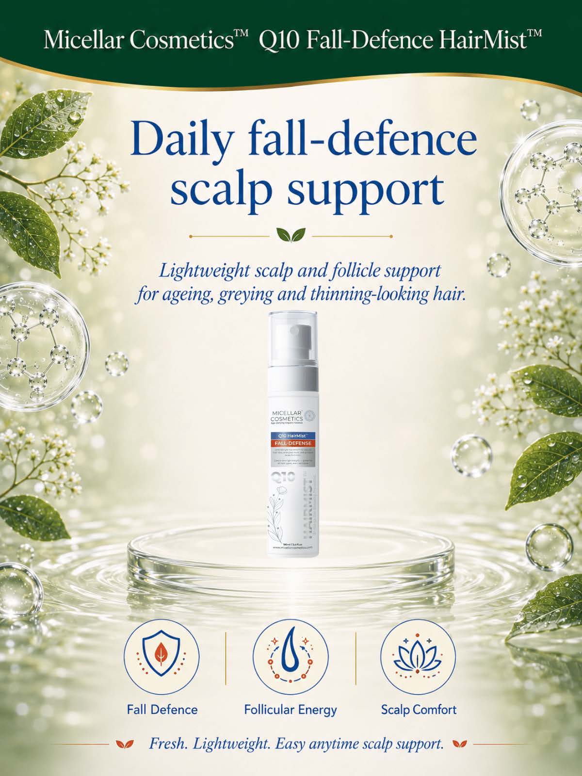 Micellar Cosmetics™ | Q10 Fall-Defense HairMist™