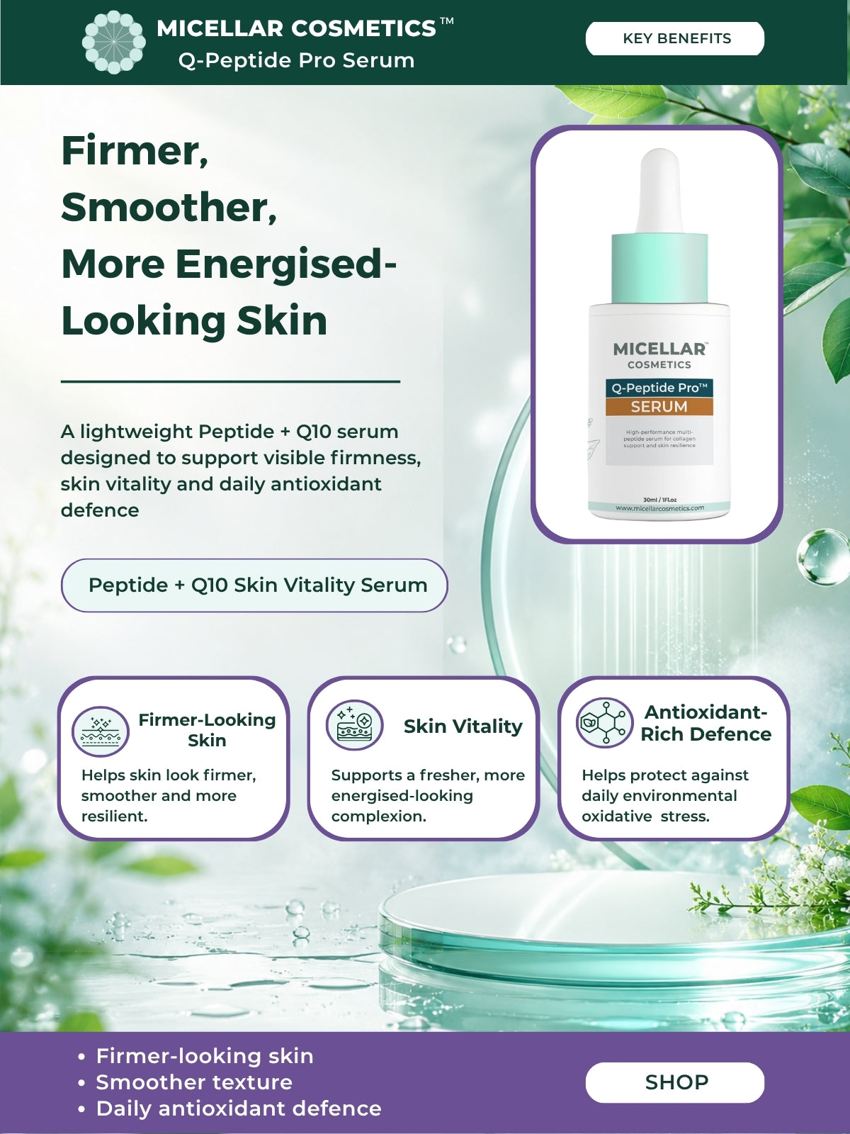 Micellar Cosmetics™ | Q-Peptide Pro™ Serum | Advanced Peptide Repair